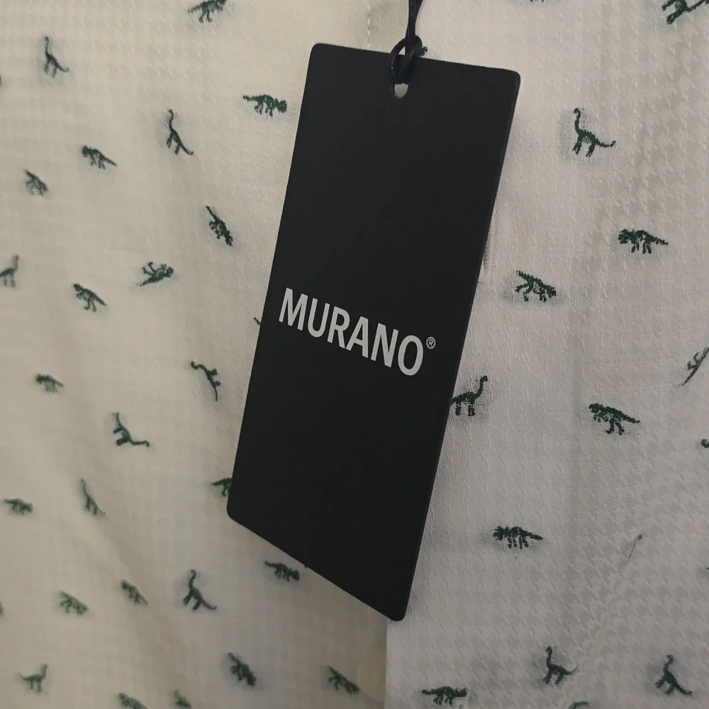 Murano White Prehistoric Dinosaur Pattern White Green Dress Shirt New $99 4XB - Picture 4 of 6